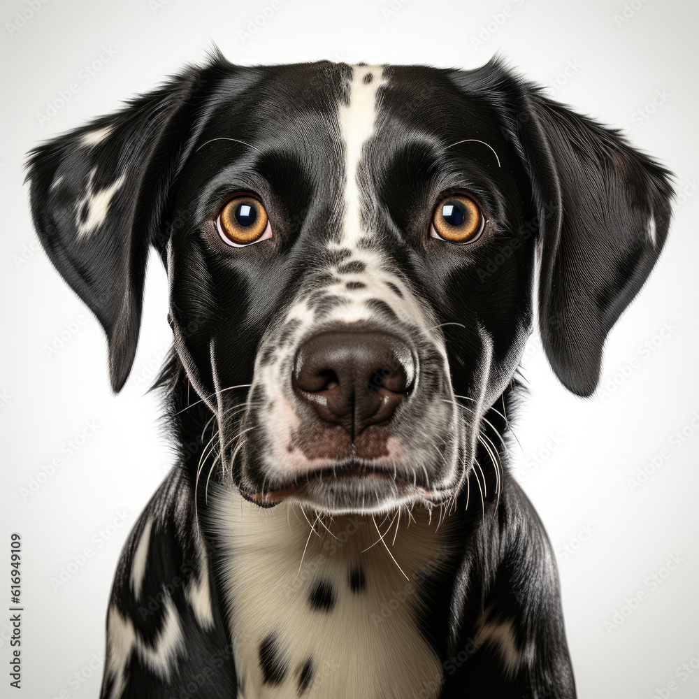 A Dalmatian (Canis lupus familiaris) showcasing its dichromatic eyes.