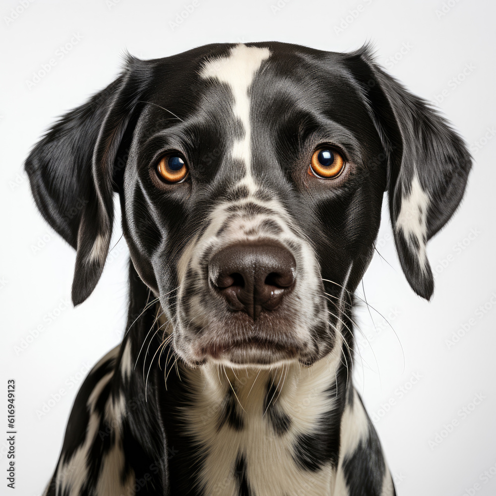 A Dalmatian (Canis lupus familiaris) showcasing its dichromatic eyes.