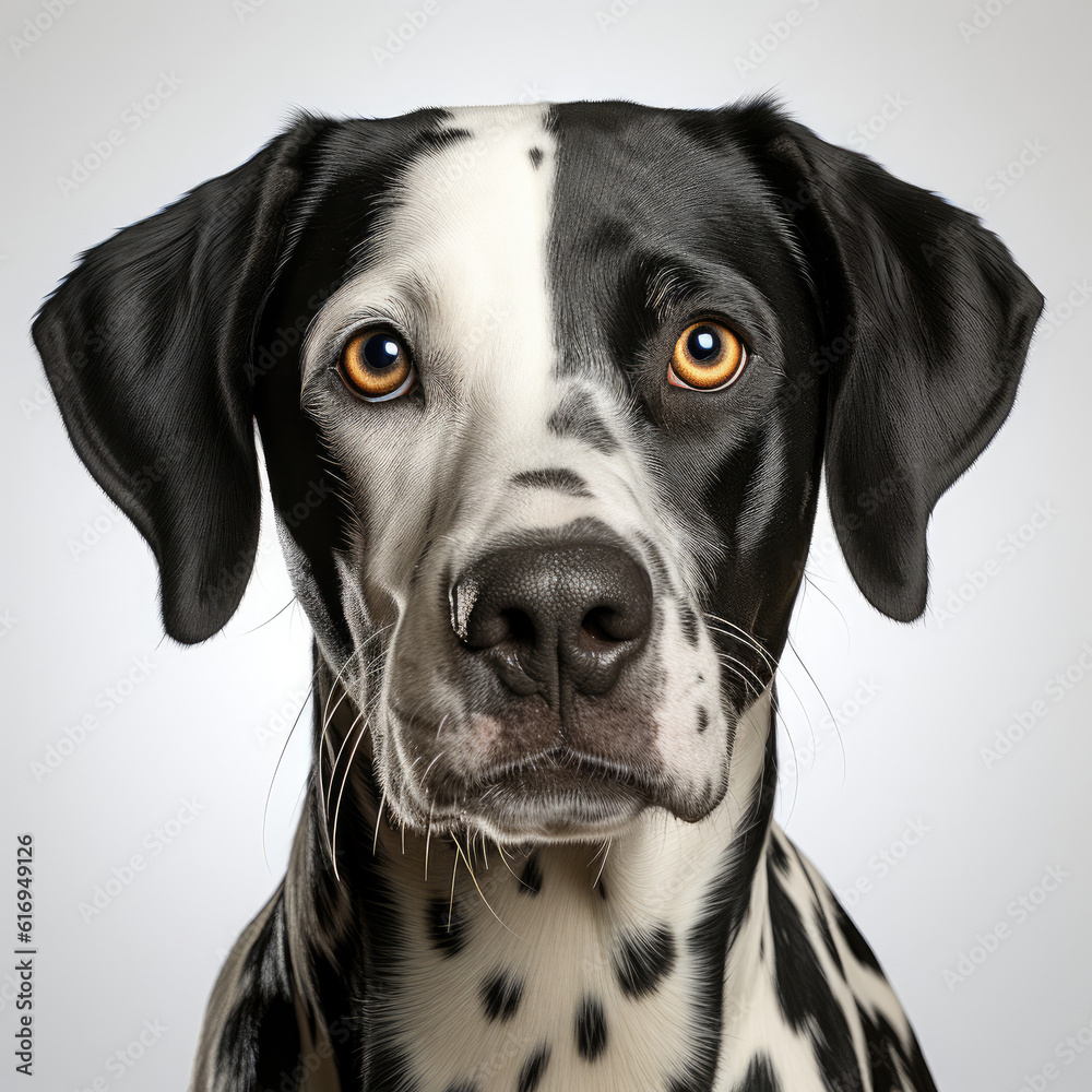 A Dalmatian (Canis lupus familiaris) showcasing its dichromatic eyes.