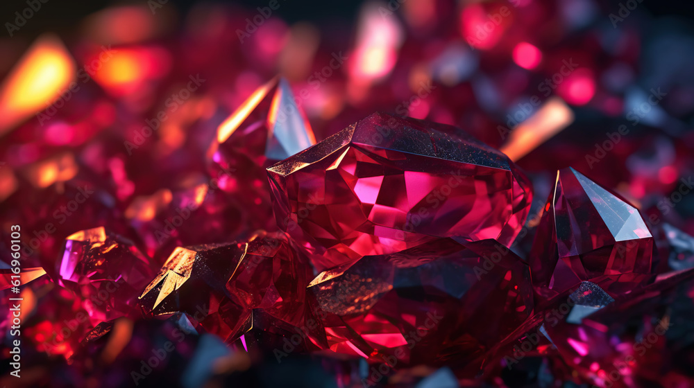 Amazing bright and shiny Cuprite crystal cluster background. Jewel mineral detailed macro. Generativ