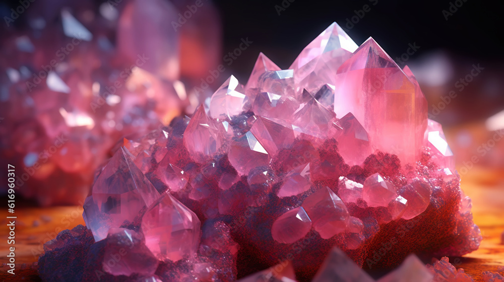 Amazing bright and shiny Cobaltocalcite crystal cluster background. Jewel mineral detailed macro. Ge