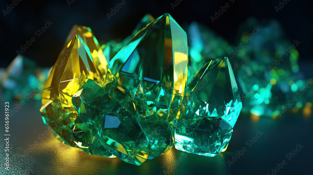 Amazing bright and shiny Euchlorine crystal cluster background. Jewel mineral detailed macro. Genera