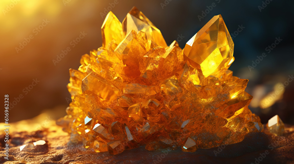 Amazing bright and shiny Wulfenite crystal cluster background. Jewel mineral detailed macro. Generat