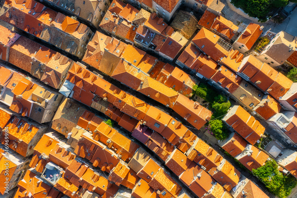 Dubrovnik, Croatia. Aerial view on old town. Vacation and adventure. Top view from drone at old cast