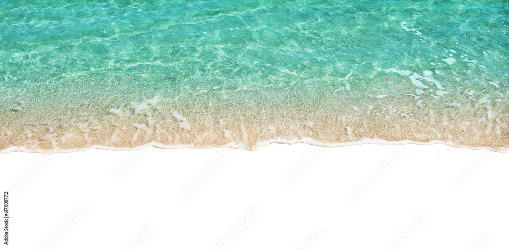 Turquoise sea wave isolated on white transparent background. Cristal clean blue ocean water horizont