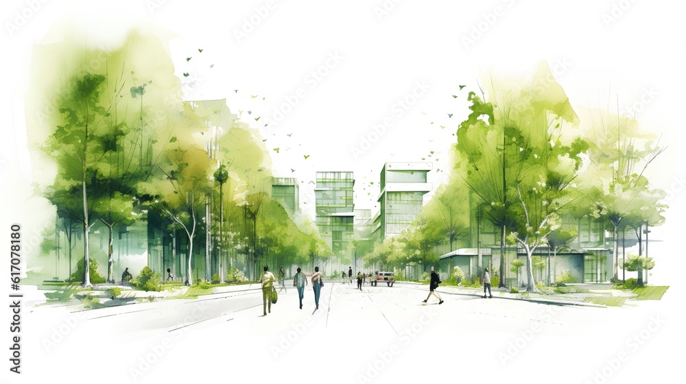 Sustainable urban design project. Green architectural practices aimed at creating eco friendly urban