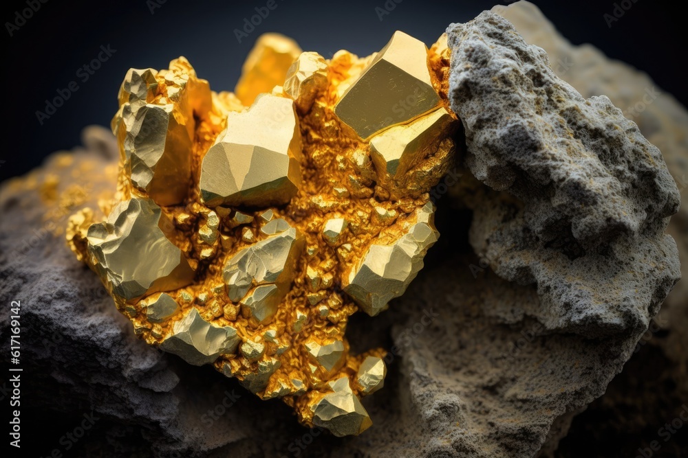 golden ore rock with natural deposits. Generative AI