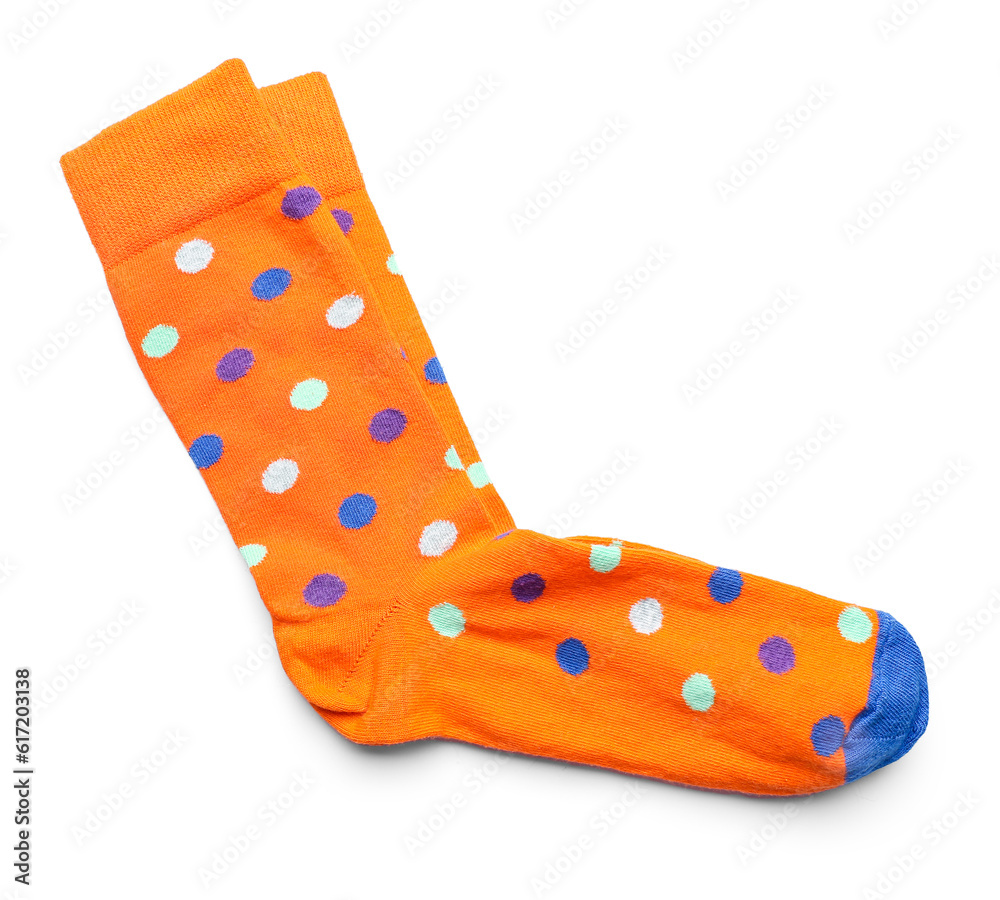 Pair of bright socks on white background