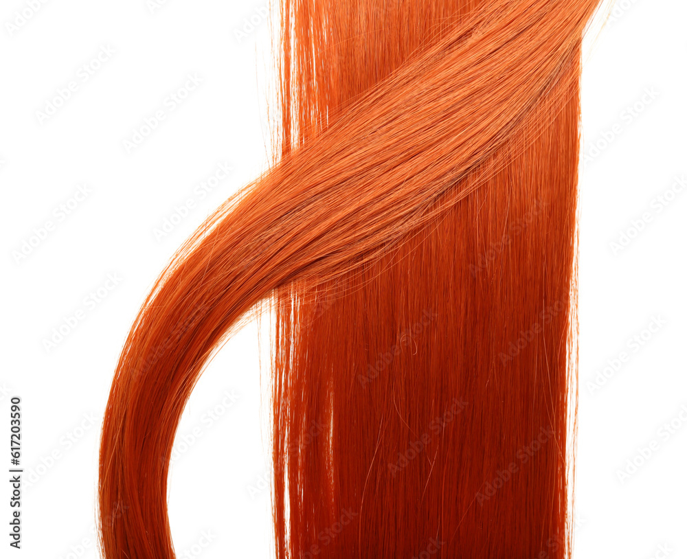 Beautiful ginger hair on white background, closeup