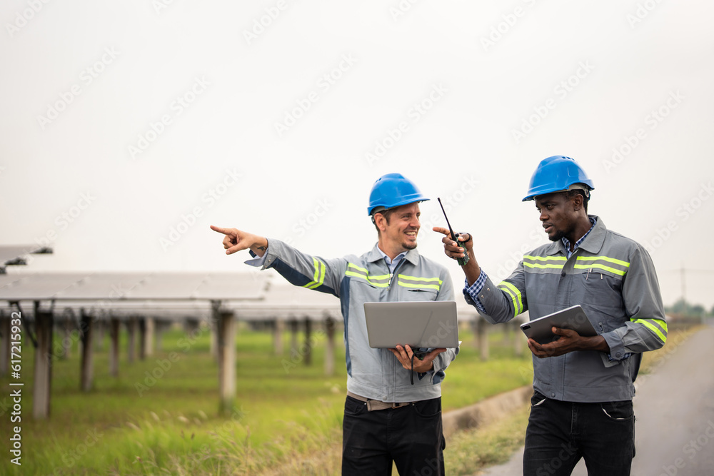 Professional engineer work to maintenance of photovoltaic panel system. 