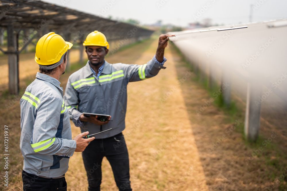 Professional engineer work to maintenance of photovoltaic panel system. 