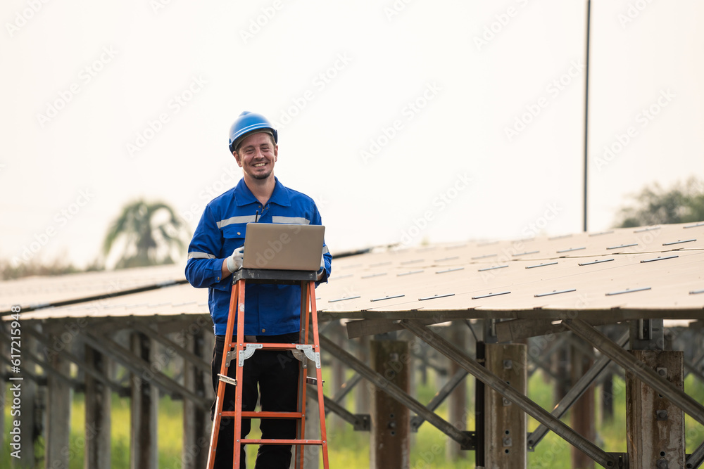 Professional engineer work to maintenance of photovoltaic panel system. 