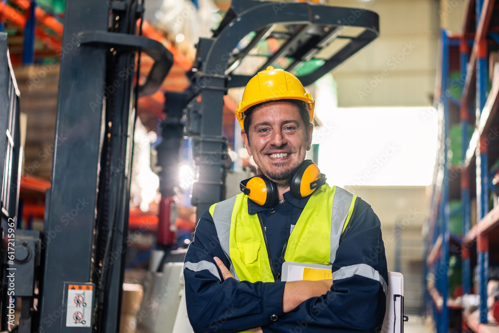 Portrait of Caucasian man industrial working in manufacturing plant.