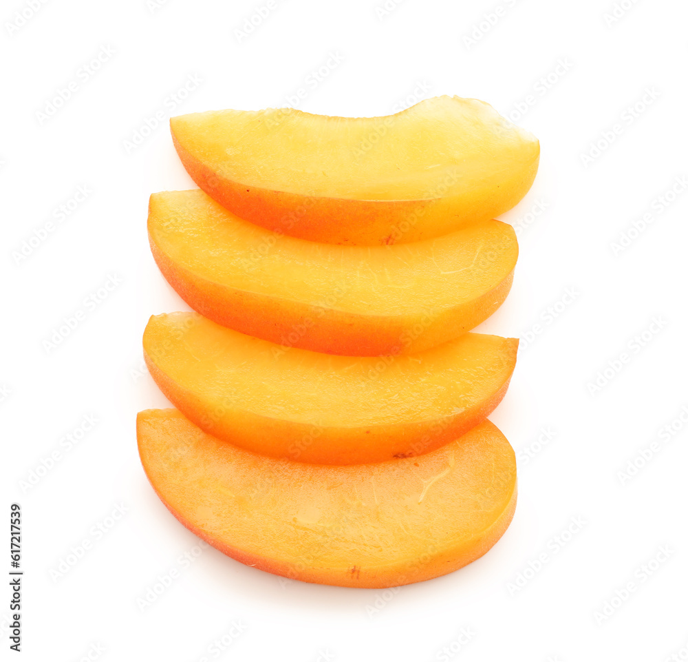 Pieces of ripe apricot isolated on white background