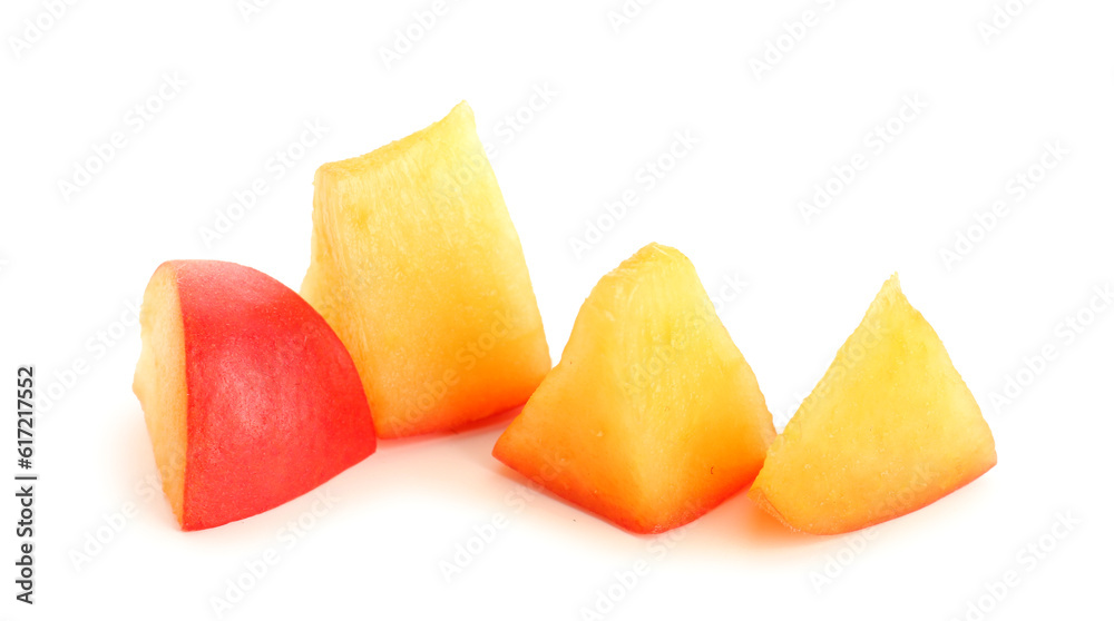 Pieces of ripe apricot isolated on white background