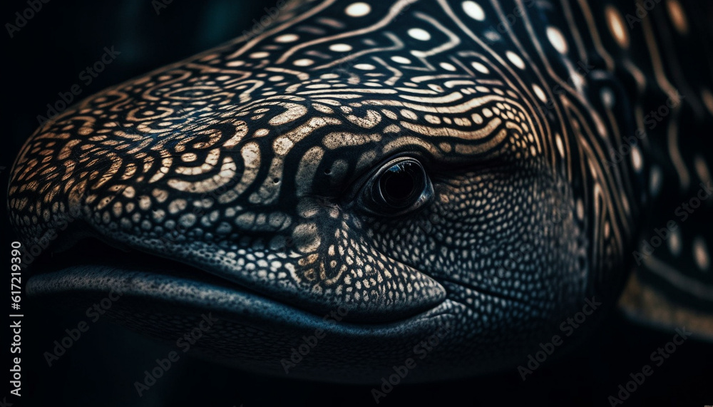 Spotted lizard portrait with selective focus on animal eye generated by AI