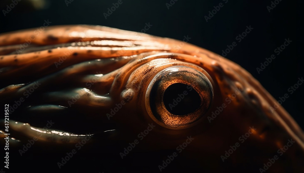 Sharp eyed octopus in deep blue underwater beauty, portrait generated by AI