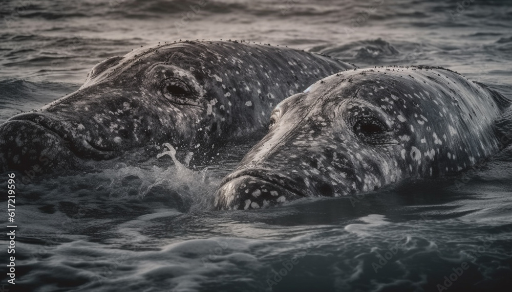 Cute seal pup resting on large fur, tranquil arctic scene generated by AI