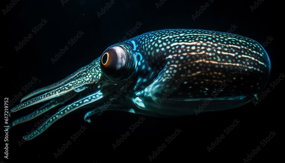 Multi colored fish in coral reef, close up underwater beauty generated by AI