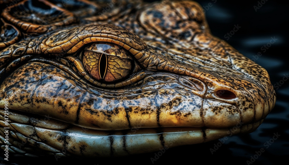 Multi colored reptile close up portrait showcases beautiful animal skin pattern generated by AI