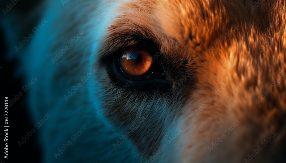 Cute puppy close up portrait, looking at camera with blue eyes generated by AI