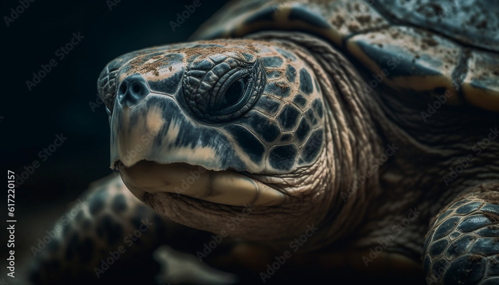 Slow swimming sea turtle, an endangered reptile in tropical waters generated by AI