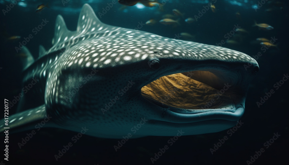 Sharp teeth of majestic underwater predator in tropical saltwater reef generated by AI