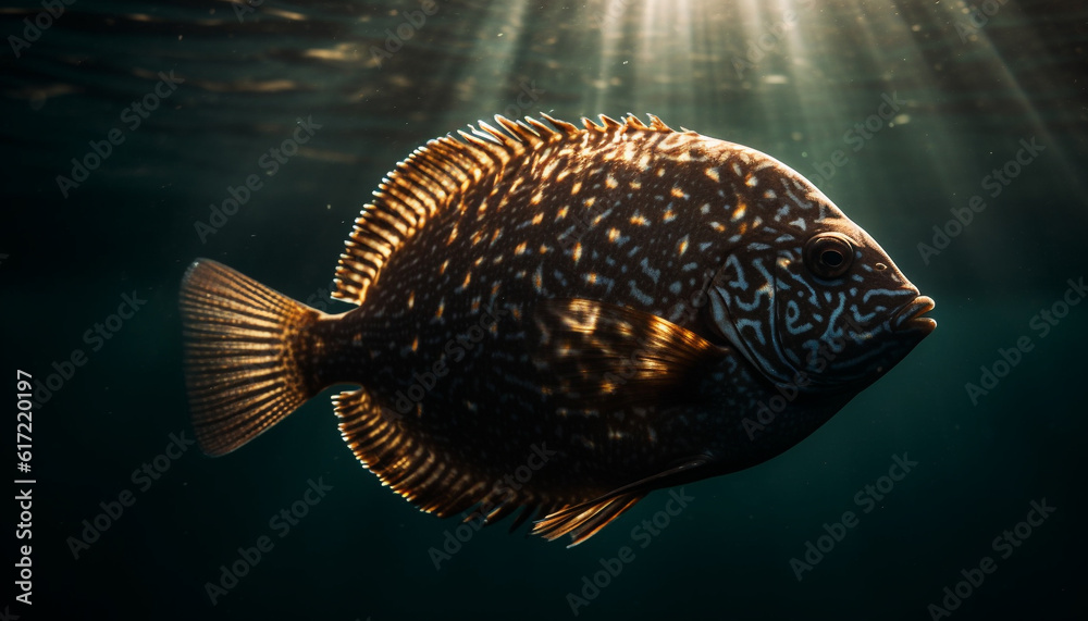 Spotted fish swimming in colorful coral reef in the Red Sea generated by AI