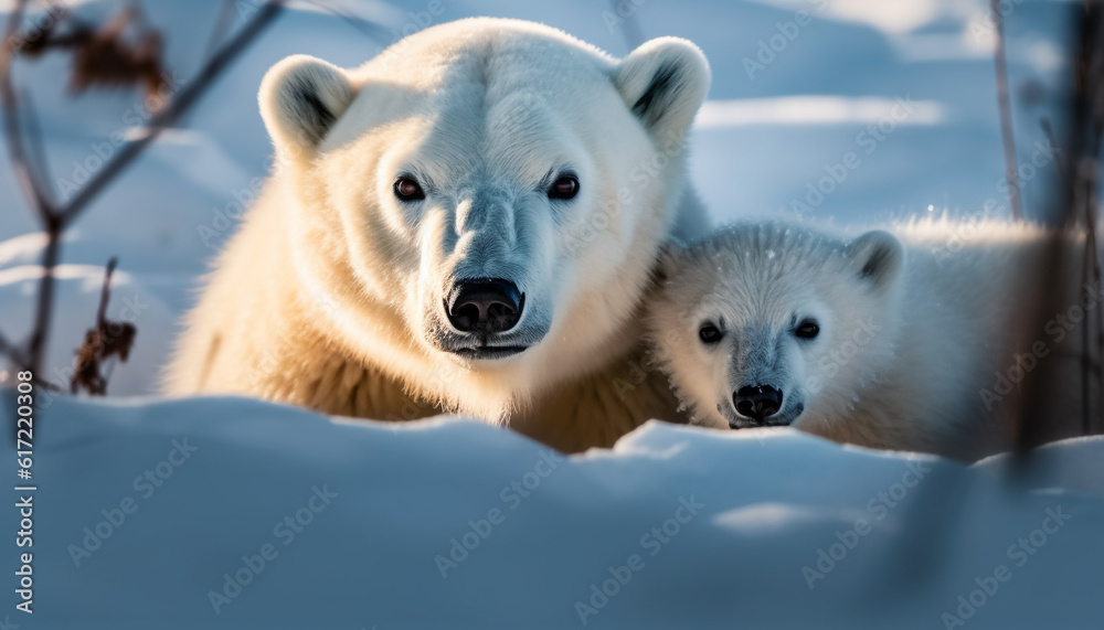 blue fur animals in the wild playing on ice floe generated by AI