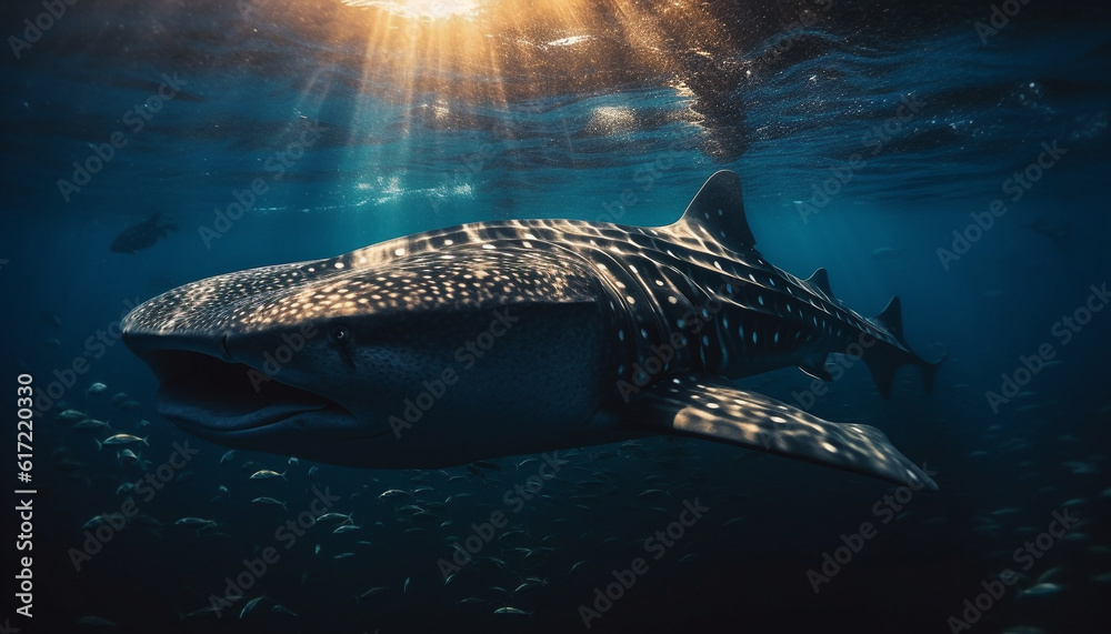 Majestic giant manta ray swimming below in natural beauty generated by AI