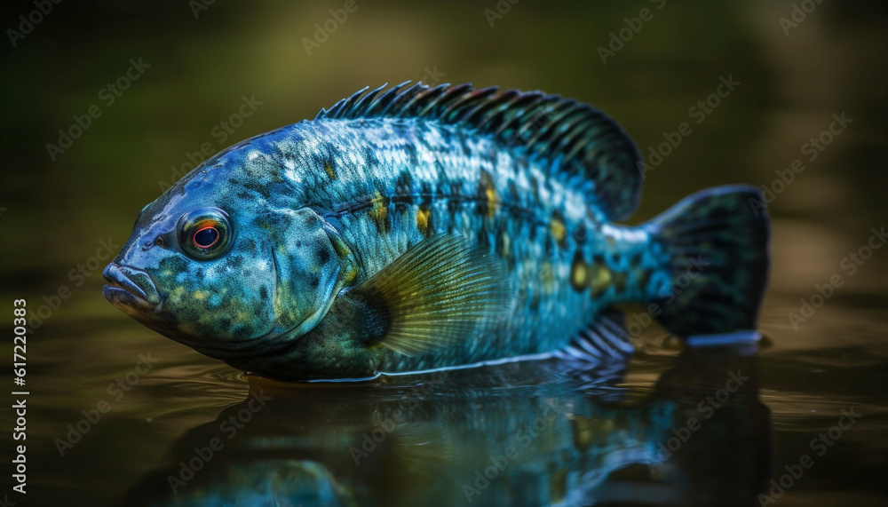 Macro scuba diving reveals aquatic beauty in nature freshwater reef generated by AI