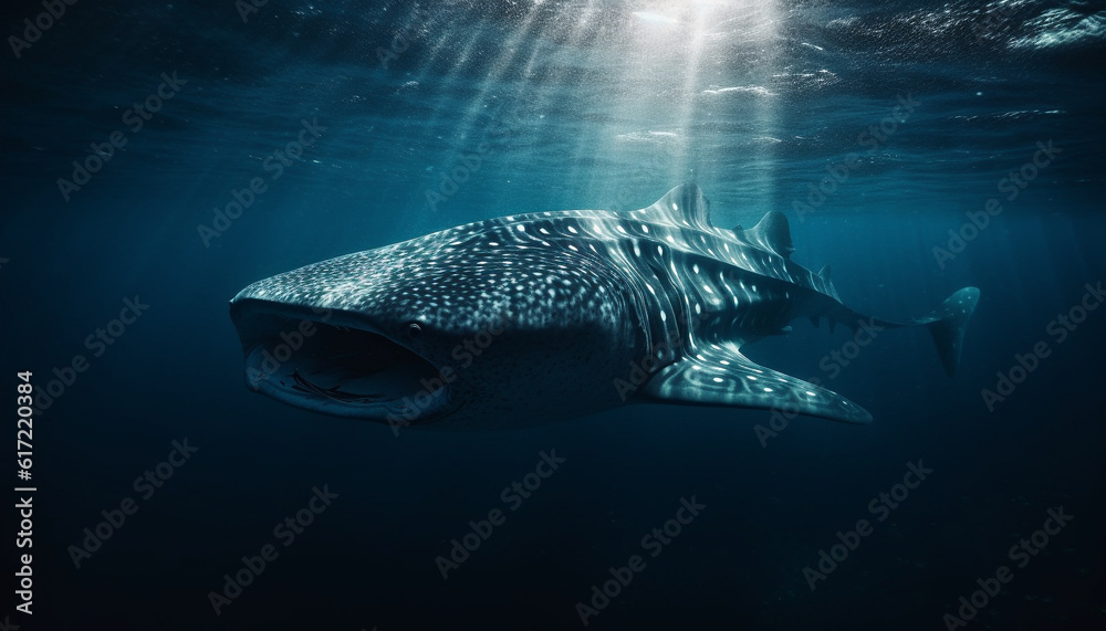 Majestic giant fish swimming in tranquil blue saltwater reef generated by AI