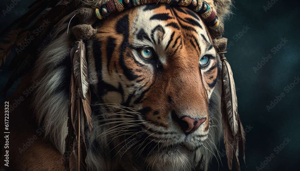 Close up portrait of majestic Bengal tiger staring at camera generated by AI