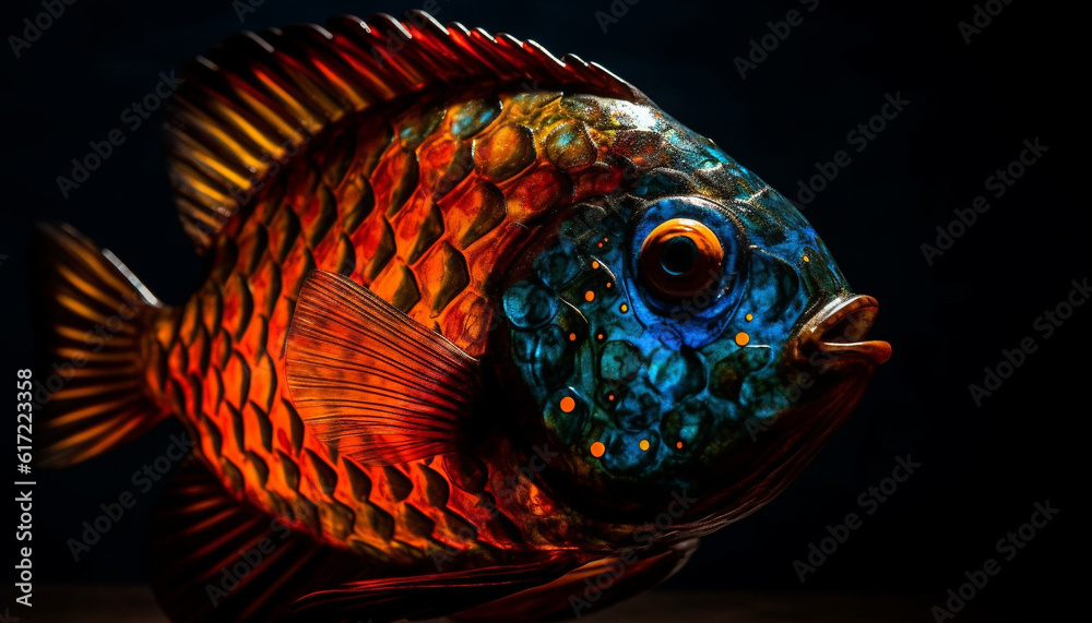 Vibrant multi colored fish swim in tropical saltwater reef background generated by AI