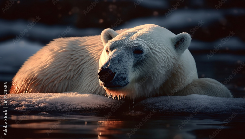 Arctic mammal in winter, fur wet from snow and water generated by AI