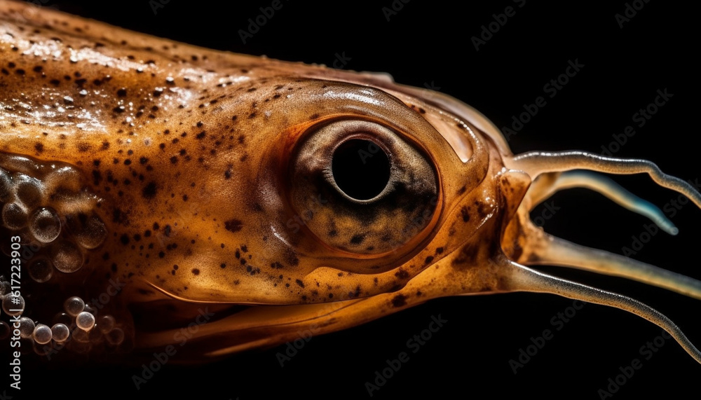 Spotted fish looking at camera in underwater beauty of nature generated by AI