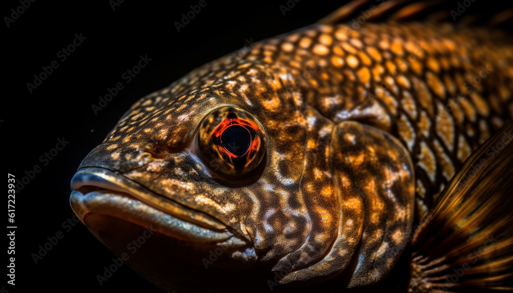 Multi colored fish swimming in tropical reef, close up portrait generated by AI