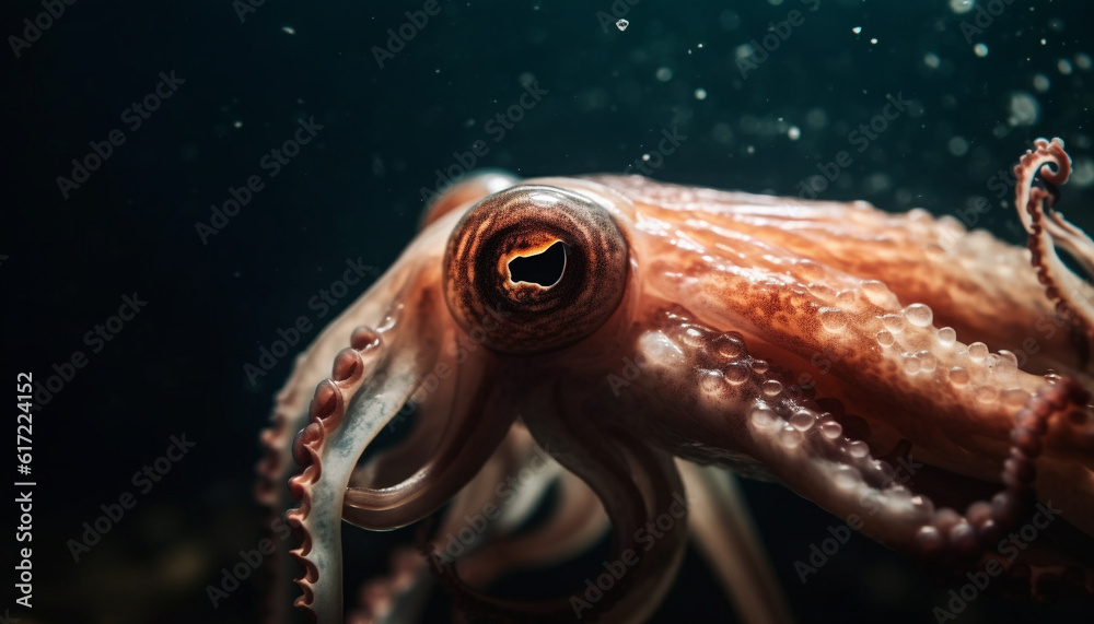 Close up of underwater octopus tentacle in natural sea life reef generated by AI