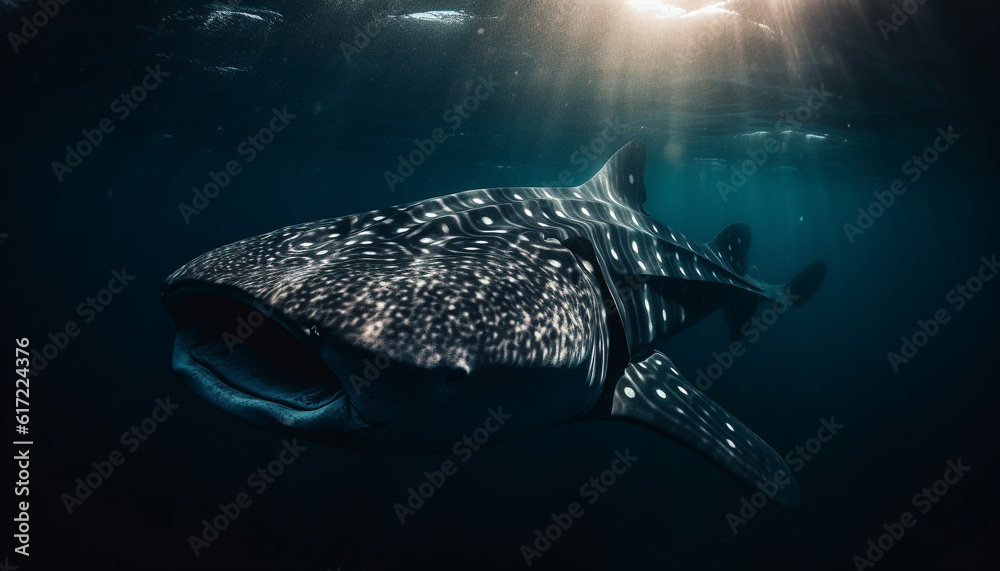 One majestic whale shark swimming in the tranquil blue sea generated by AI