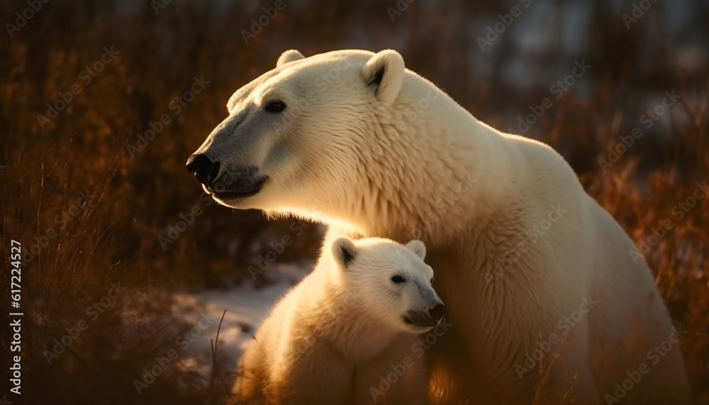 Endangered arctic mammal in winter landscape, fur and cuteness overload generated by AI