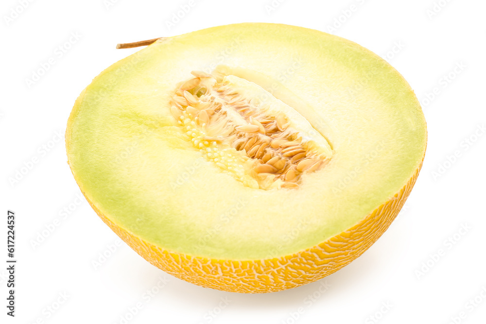 Half of sweet melon on white background