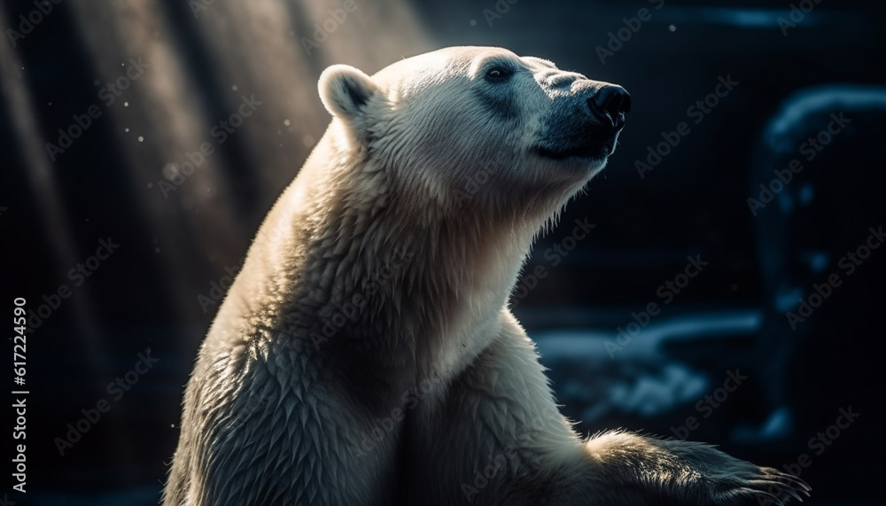 Cute arctic mammal with fur looks at camera underwater generated by AI