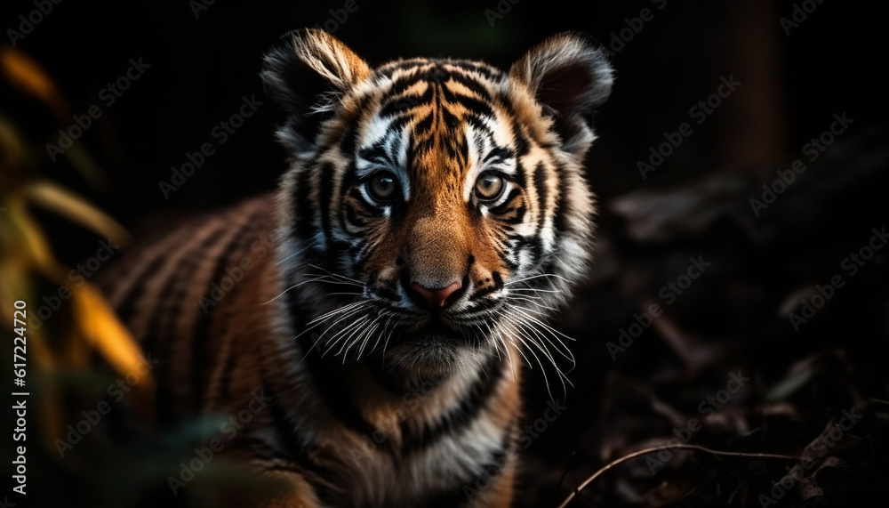 Bengal tiger staring, danger in its eye, beauty in nature generated by AI