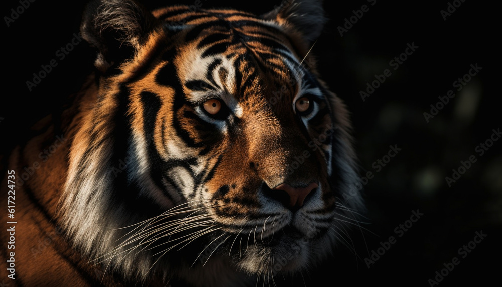 Majestic Bengal tiger staring with aggression in its animal eye generated by AI