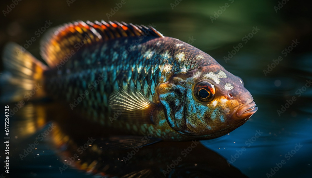 Multi colored fish swimming in tropical underwater paradise, surrounded by beauty generated by AI