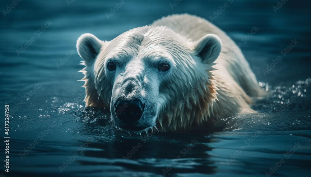 Majestic arctic mammal swimming in tranquil, icy waters generated by AI