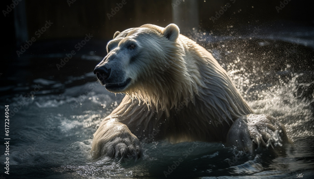 Majestic mammal swimming in arctic waters, reflecting beauty in nature generated by AI