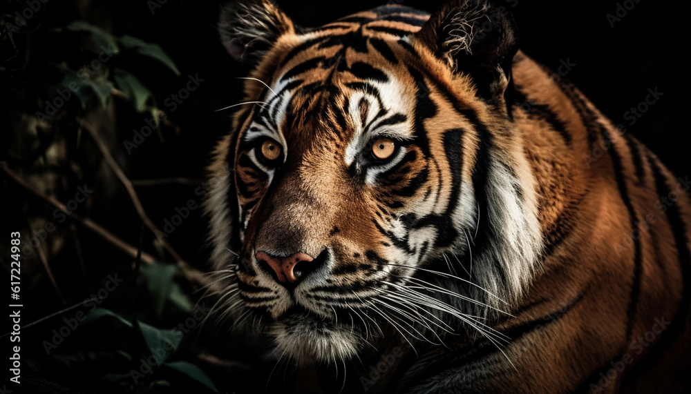 Majestic wildcat staring, focus on foreground, black background, selective focus generated by AI