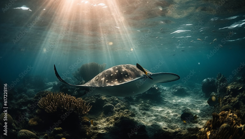 Majestic sea turtle diving into natural beauty of Red Sea generated by AI