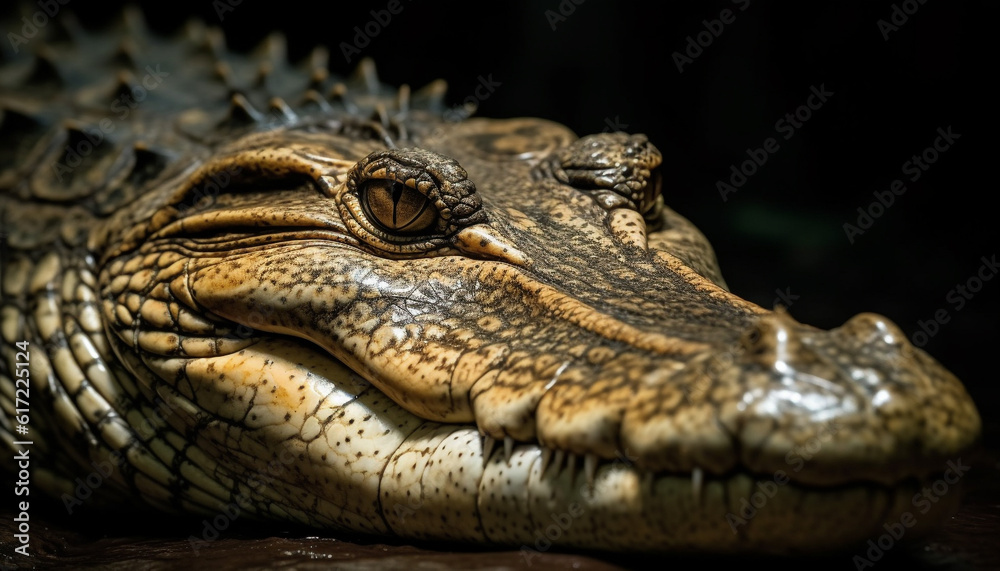 Aggressive crocodile close up portrait in wetland tropical climate generated by AI